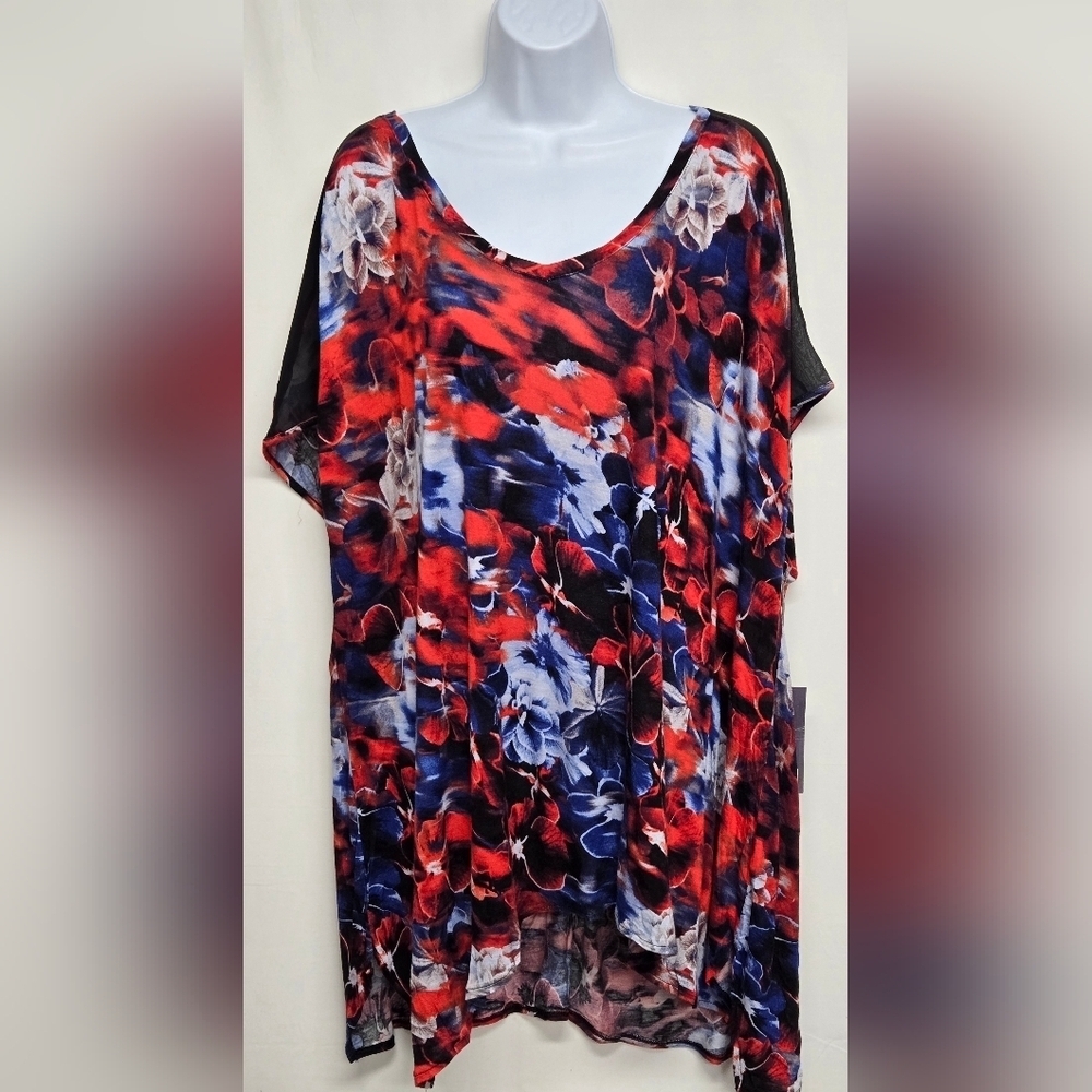 Jennifer Lopez 2X Bold Colorful Stretch Knit Pullover Top Tunic Asymmetrical